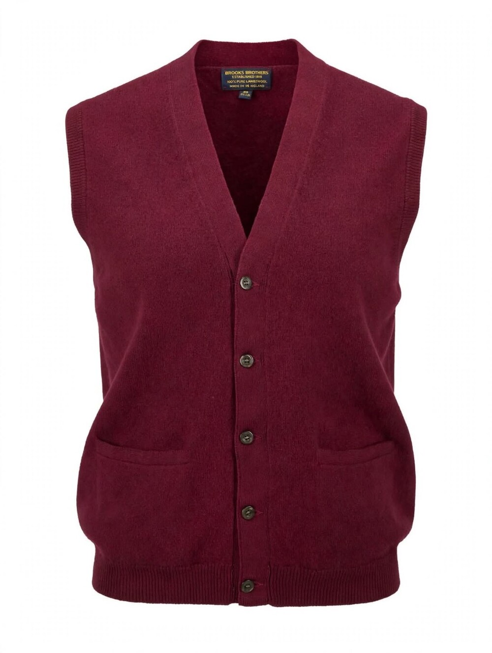 Vintage Brooks Brothers Cardigan Sweater Vest 80s Lambswool Burgundy 42 England